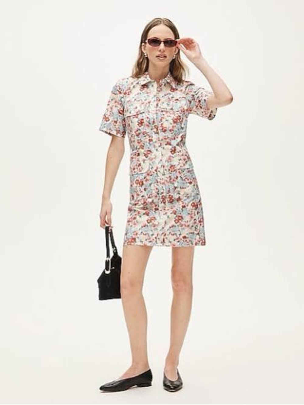 J. Crew Floral Short-Sleeve Button-Down Shirtdress - Red, Blue & Yellow